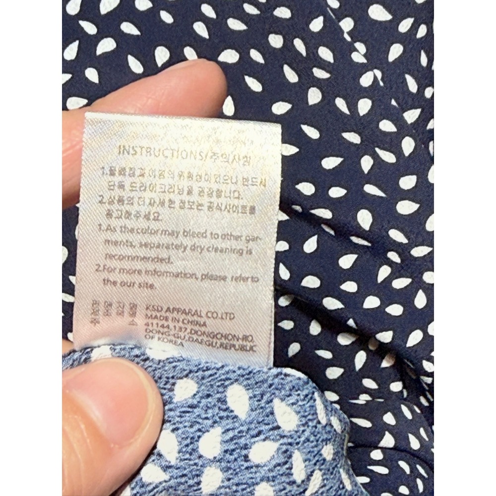 LUUL Midi Dress Womens S Navy White Polka Dot Short Sleeve V-Neck A-Line - Picture 5 of 9